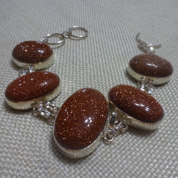 Gorgeous "GOLD SUNSTONE" Handmade Sterling Bracelet Size 7 1/2" #298B - Picture 2 of 3